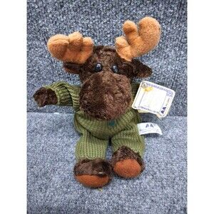 Vintage A&A 10" Adopt A Moose Plush Moose Green Pajamas